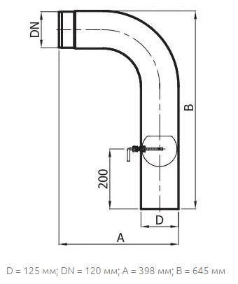Коліно 90&deg; гнуте високе з шибером, &Oslash;120 мм, сталь 2 мм DARCO KGS darco-11050256 фото