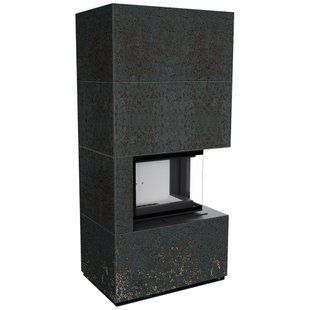 Камін Kratki FLOKI BOX правий 8 kW &Oslash; 160 в обудові з керамограніту OXIDE NERO FLOKI/S/P/Q/O/N фото