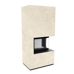 Камін Kratki FLOKI BOX правий 8 kW &Oslash; 160 в обудові з керамограніту OXIDE BIANCO FLOKI/S/P/Q/O/B фото