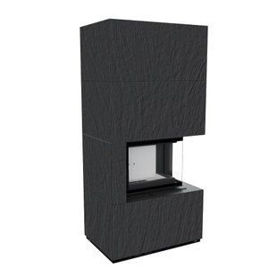 Камін Kratki FLOKI BOX правий 8 kW &Oslash; 160 в обудові з керамограніту NATURALI ARDESIA NERO A SPACCO FLOKI/S/P/Q/N/A/N фото